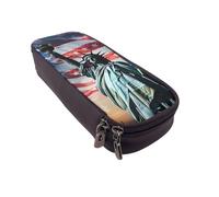 BNVSADC Statue of Liberty Flag Printed PU Leather Flip Pencil Case, Cute Pencil Box Pen Bag Stationery Organizer Makeup Bag for School Office Travel