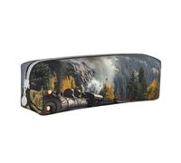 BNVSADC Steam Locomotive Train Printed Pencil Case Leather Pencil Pouch Cute Stationery Pencil Pen Bag with Zipper for School Office Travel