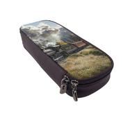 BNVSADC Steam Locomotive Train Printed PU Leather Flip Pencil Case, Cute Pencil Box Pen Bag Stationery Organizer Makeup Bag for School Office Travel