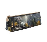 BNVSADC Steam Locomotive Train Printed Triangle Pencil Case Leather Pencil Pouch Cute Stationery Pencil Pen Bag for School Office Travel