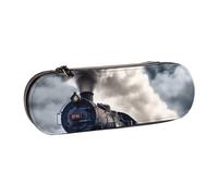 BNVSADC Steam Train Clouds Printed Leather Pencil Pen Case & Makeup Bag - Stylish Hard Shell Pencil Bag Stationery Organizer Pouch for School Office Travel