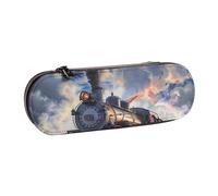 BNVSADC Steam Train Clouds Printed Leather Pencil Pen Case & Makeup Bag - Stylish Hard Shell Pencil Bag Stationery Organizer Pouch for School Office Travel