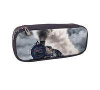 BNVSADC Steam Train Clouds Printed Leather Pencil Pen Case & Makeup Bag - Stylish Pencil Bag Stationery Organizer Pouch for School Office Travel