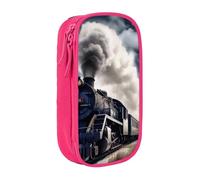 BNVSADC Steam Train Clouds Printed Pencil Case for Girls Boys, Large Capacity Pencil Pouch Cute Pencil Box Adult Makeup Bag with 2 Compartments, Pink
