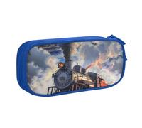 BNVSADC Steam Train Clouds Printed Pencil Case Large Pen Bag Cute Pencil Box Pouch Office School Stationery Organizer for Girls Boys, Blue