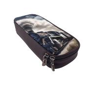 BNVSADC Steam Train Clouds Printed PU Leather Flip Pencil Case, Cute Pencil Box Pen Bag Stationery Organizer Makeup Bag for School Office Travel