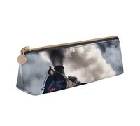BNVSADC Steam Train Clouds Printed Triangle Pencil Case Leather Pencil Pouch Cute Stationery Pencil Pen Bag for School Office Travel