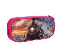 BNVSADC Steam Train Depart Sunset Printed Pencil Case Large Pen Bag Cute Pencil Box Pouch Office School Stationery Organizer for Girls Boys, Pink