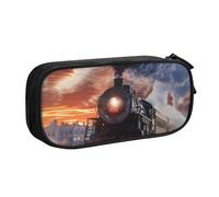 BNVSADC Steam Train Depart Sunset Printed Pencil Case Large Pen Bag Cute Pencil Box Pouch Office School Stationery Organizer for Girls Boys, Black