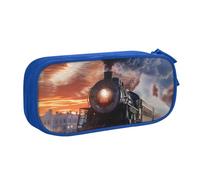 BNVSADC Steam Train Depart Sunset Printed Pencil Case Large Pen Bag Cute Pencil Box Pouch Office School Stationery Organizer for Girls Boys, Blue
