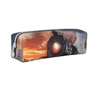 BNVSADC Steam Train Depart Sunset Printed Pencil Case Leather Pencil Pouch Cute Stationery Pencil Pen Bag with Zipper for School Office Travel