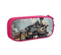 BNVSADC Steam Train Printed Pencil Case Large Pen Bag Cute Pencil Box Pouch Office School Stationery Organizer for Girls Boys, Pink