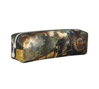 BNVSADC Steam Train Printed Pencil Case Leather Pencil Pouch Cute Stationery Pencil Pen Bag with Zipper for School Office Travel