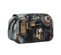 BNVSADC Steam Train Printed Print Flip Top Double Layer Pencil Case - Large Capacity School Supplies Organizer for Students, Kids, Teens, Artists, Travel & Office Use