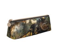 BNVSADC Steam Train Printed Triangle Pencil Case Leather Pencil Pouch Cute Stationery Pencil Pen Bag for School Office Travel