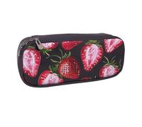 BNVSADC Strawberry Pattern Printed Leather Pencil Pen Case & Makeup Bag - Stylish Pencil Bag Stationery Organizer Pouch for School Office Travel