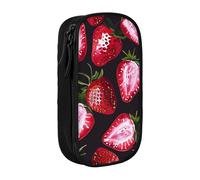 BNVSADC Strawberry Pattern Printed Pencil Case for Girls Boys, Large Capacity Pencil Pouch Cute Pencil Box Adult Makeup Bag with 2 Compartments, Black