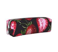 BNVSADC Strawberry Pattern Printed Pencil Case Leather Pencil Pouch Cute Stationery Pencil Pen Bag with Zipper for School Office Travel
