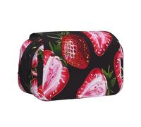 BNVSADC Strawberry Pattern Printed Print Flip Top Double Layer Pencil Case - Large Capacity School Supplies Organizer for Students, Kids, Teens, Artists, Travel & Office Use
