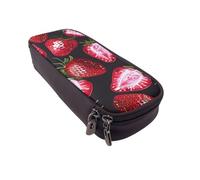 BNVSADC Strawberry Pattern Printed PU Leather Flip Pencil Case, Cute Pencil Box Pen Bag Stationery Organizer Makeup Bag for School Office Travel