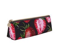 BNVSADC Strawberry Pattern Printed Triangle Pencil Case Leather Pencil Pouch Cute Stationery Pencil Pen Bag for School Office Travel