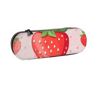BNVSADC Strawberry Print Printed Leather Pencil Pen Case & Makeup Bag - Stylish Hard Shell Pencil Bag Stationery Organizer Pouch for School Office Travel