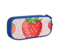BNVSADC Strawberry Print Printed Pencil Case Large Pen Bag Cute Pencil Box Pouch Office School Stationery Organizer for Girls Boys, Blue