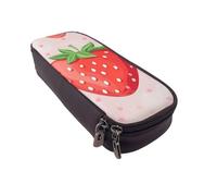 BNVSADC Strawberry Print Printed PU Leather Flip Pencil Case, Cute Pencil Box Pen Bag Stationery Organizer Makeup Bag for School Office Travel