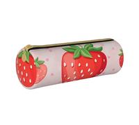BNVSADC Strawberry Print Printed Round Pencil Case Leather Pencil Pouch Cute Stationery Pencil Pen Bag for School Office Travel