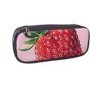 BNVSADC Strawberry Printed Leather Pencil Pen Case & Makeup Bag - Stylish Pencil Bag Stationery Organizer Pouch for School Office Travel