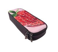 BNVSADC Strawberry Printed PU Leather Flip Pencil Case, Cute Pencil Box Pen Bag Stationery Organizer Makeup Bag for School Office Travel
