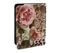 BNVSADC Striped Rose and Leopard Printed Passport Holder Travel PU Leather Passport Cover Case Organiser for Men Women, 6.5 inch