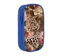 BNVSADC Striped Rose and Leopard Printed Pencil Case for Girls Boys, Large Capacity Pencil Pouch Cute Pencil Box Adult Makeup Bag with 2 Compartments, Blue