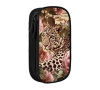 BNVSADC Striped Rose and Leopard Printed Pencil Case for Girls Boys, Large Capacity Pencil Pouch Cute Pencil Box Adult Makeup Bag with 2 Compartments, Black