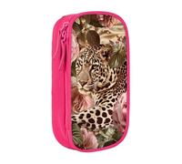 BNVSADC Striped Rose and Leopard Printed Pencil Case for Girls Boys, Large Capacity Pencil Pouch Cute Pencil Box Adult Makeup Bag with 2 Compartments, Pink