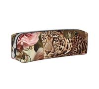 BNVSADC Striped Rose and Leopard Printed Pencil Case Leather Pencil Pouch Cute Stationery Pencil Pen Bag with Zipper for School Office Travel