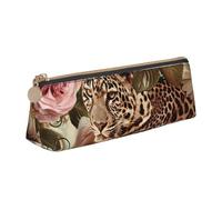 BNVSADC Striped Rose and Leopard Printed Triangle Pencil Case Leather Pencil Pouch Cute Stationery Pencil Pen Bag for School Office Travel