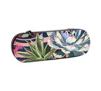 BNVSADC Striped Succulents Printed Leather Pencil Pen Case & Makeup Bag - Stylish Hard Shell Pencil Bag Stationery Organizer Pouch for School Office Travel