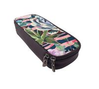 BNVSADC Striped Succulents Printed PU Leather Flip Pencil Case, Cute Pencil Box Pen Bag Stationery Organizer Makeup Bag for School Office Travel
