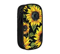 BNVSADC Stylish Floral Sunflower Printed Pencil Case for Girls Boys, Large Capacity Pencil Pouch Cute Pencil Box Adult Makeup Bag with 2 Compartments, Black