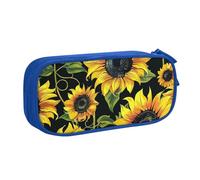 BNVSADC Stylish Floral Sunflower Printed Pencil Case Large Pen Bag Cute Pencil Box Pouch Office School Stationery Organizer for Girls Boys, Blue