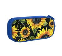 BNVSADC Stylish Floral Sunflower Printed Pencil Case Large Pen Bag Cute Pencil Box Pouch Office School Stationery Organizer for Girls Boys, Blue