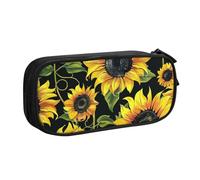 BNVSADC Stylish Floral Sunflower Printed Pencil Case Large Pen Bag Cute Pencil Box Pouch Office School Stationery Organizer for Girls Boys, Black