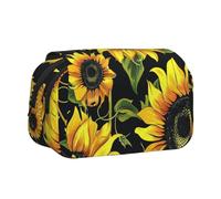 BNVSADC Stylish Floral Sunflower Printed Print Flip Top Double Layer Pencil Case - Large Capacity School Supplies Organizer for Students, Kids, Teens, Artists, Travel & Office Use