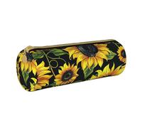 BNVSADC Stylish Floral Sunflower Printed Round Pencil Case Leather Pencil Pouch Cute Stationery Pencil Pen Bag for School Office Travel