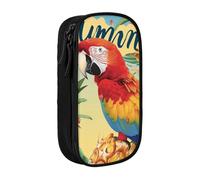 BNVSADC Summer Parrot Pineapple Bird Printed Pencil Case for Girls Boys, Large Capacity Pencil Pouch Cute Pencil Box Adult Makeup Bag with 2 Compartments, Black