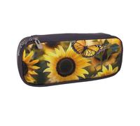 BNVSADC Sunflower Blooming Flowers Plants Butterfly Printed Leather Pencil Pen Case & Makeup Bag - Stylish Pencil Bag Stationery Organizer Pouch for School Office Travel