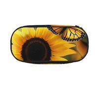BNVSADC Sunflower Blooming Flowers Plants Butterfly Printed Pencil Case Cute Pencil Bag Pen Pouch Large Stationery Organizer Makeup Bag for Teen Boys Girls School Students Office