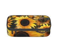 BNVSADC Sunflower Blooming Flowers Plants Butterfly Printed Pencil Case Cute Pencil Box Bag Pen Pouch Office School Stationery Organizer for School Travel Work