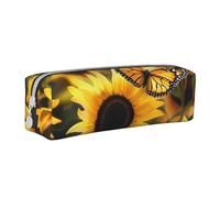 BNVSADC Sunflower Blooming Flowers Plants Butterfly Printed Pencil Case Leather Pencil Pouch Cute Stationery Pencil Pen Bag with Zipper for School Office Travel